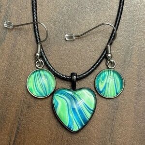 NFL Seattle Seahawks Inspired Acrylic Paint Pour Heart Jewelry Set